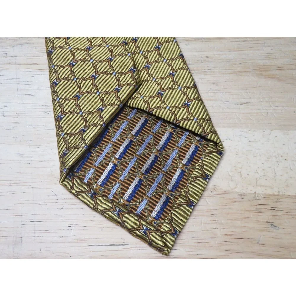 ROBERT TALBOTT SEVEN FOLD Silk Luxury Necktie Gold Yellow Geometric 5/40 Limited